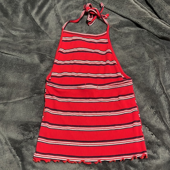 Red striped halter top size small - Picture 2 of 4